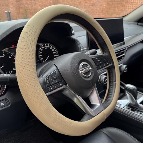 D Shaped Nappa Leather Steering Wheel Cover 14.5In