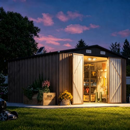 12 x 10FT Outdoor Storage Shed with Solar