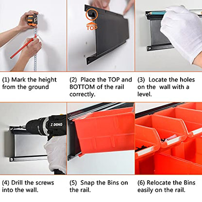 10 Bin Wall Mounted Plastic Storage Bins Hanging Organizer Bins