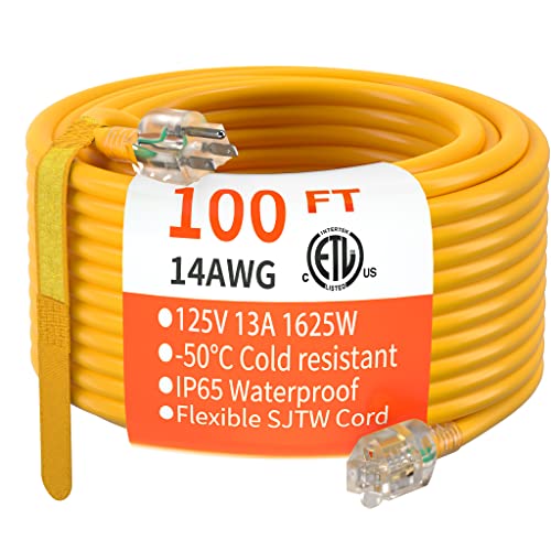 14 Gauge Heavy Duty Outdoor Extension Cord 100 FT Waterproof