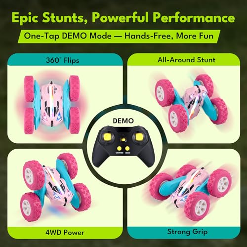 Pink Remote Control Cars RC Stunt Flip Car Crawler Toys Girls 6+