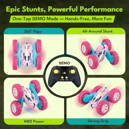 Pink Remote Control Cars RC Stunt Flip Car Crawler Toys Girls 6+