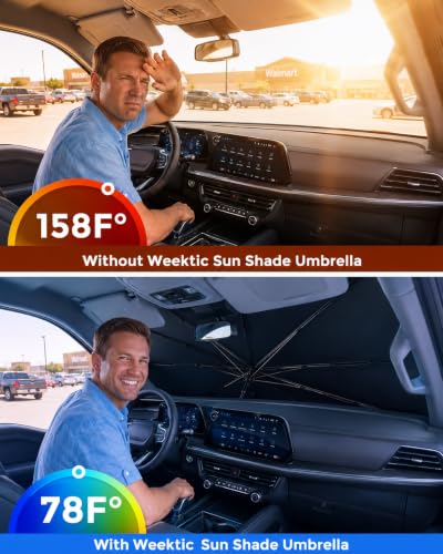 2026 Upgraded] Weektic Windshield Sun Shade Umbrella for Tahoe