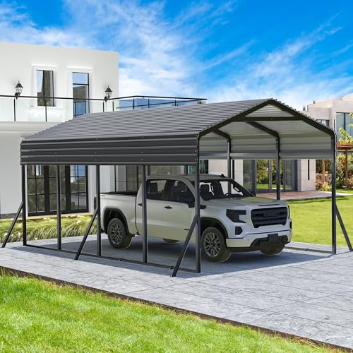 20X12 FT Heavy Duty Metal Carport Canopy with Triangle Frame Base