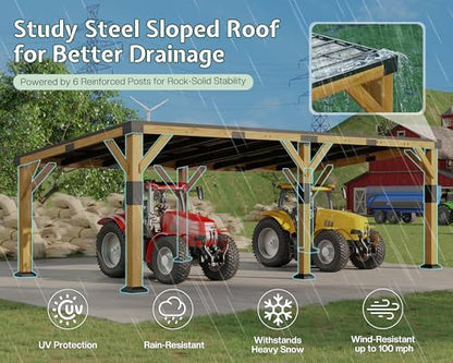 12x24x8.2 FT Heavy Duty Cedar Wood Carport for 2 Cars
