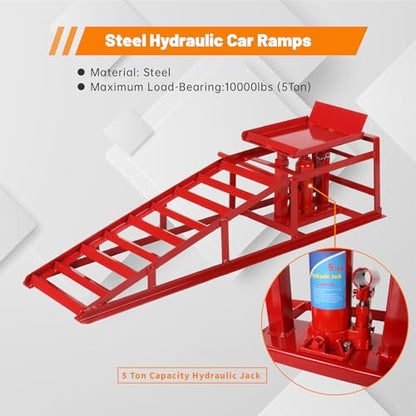 2 Pack 5T Low Profile Hydraulic Car Ramps