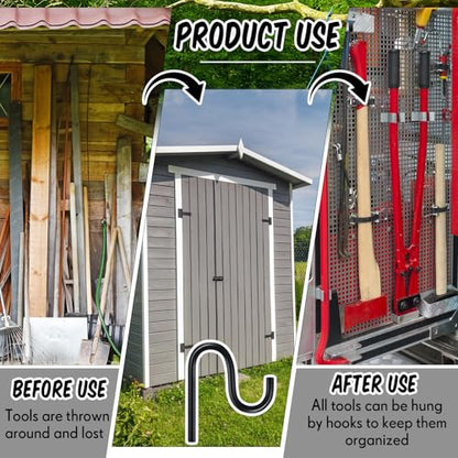 10 Pcs 2'' Long Shed Hooks Shed Accessories Without Drilling Hole for Hanging Heavy Duty Individual Utility Hooks Universal Wall Mounted J Utility Hangers for Tools Shovels Rakes (10 Count)