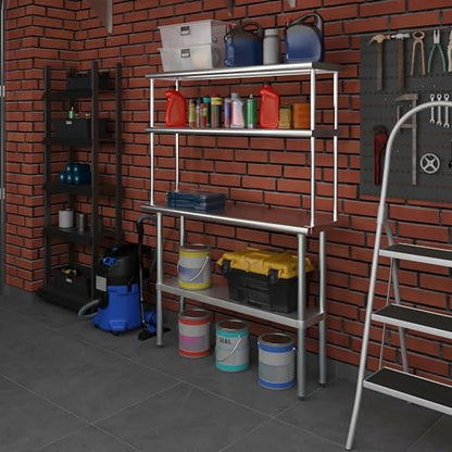 Stainless Steel Work Table Double Tier Overshelf