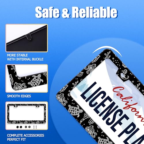 Turtles Print License Plate Frame Stainless Steel Car Accessory 6.3x12.3In