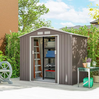 7' x 4' Outdoor Storage Shed Garden Tool Metal Shed Gray