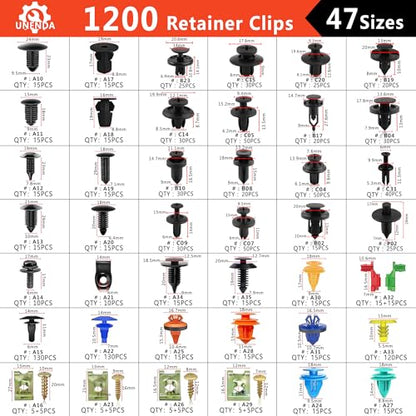 1351PCS Car Retainer Clip Assortment Kit 42 Most Popular Sizes (1351 Count)