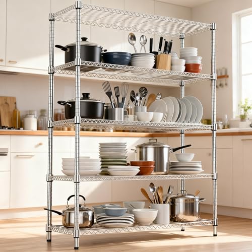 1750LBS 47.2" W 5 Tiers Shelf Steel Storage Shelves Metal Shelving Unit Steel Organizer Wire Rack for Home