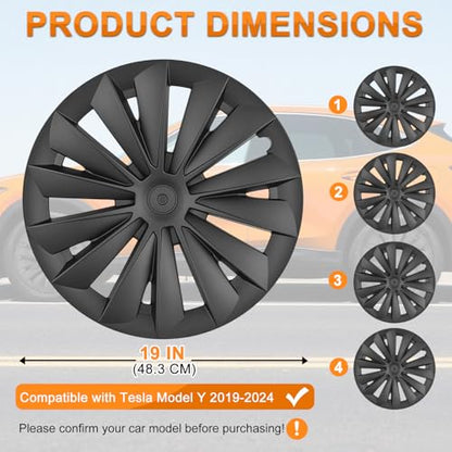 Wheel Cover Hubcaps 19 Inch for Tesla Model Y Accessories 2021 2022 2023 2024 Tesla Model Y 19 Inch Hub caps Set of 4 Rim Protector Wheel Covers Replacement Multi (4 Count)