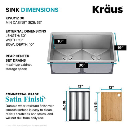 Stainless Steel 30 in Double Bowl Undermount Sink KWU112