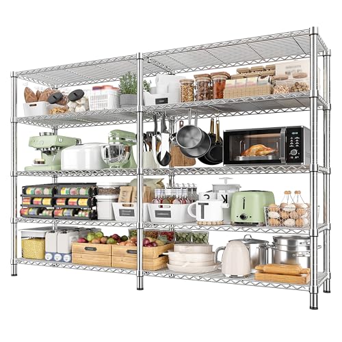 1500LBS Storage Shelves 61.7''W Wire Shelving Unit 5 Tier Metal Shelving for Storage Rack Shelves Heavy Duty Garage Shelf Pantry Shelves Kitchen Shelving (5 Count)