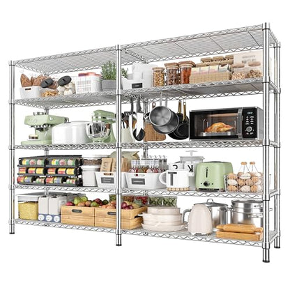 1500LBS Storage Shelves 61.7''W Wire Shelving Unit 5 Tier Metal Shelving for Storage Rack Shelves Heavy Duty Garage Shelf Pantry Shelves Kitchen Shelving (5 Count)