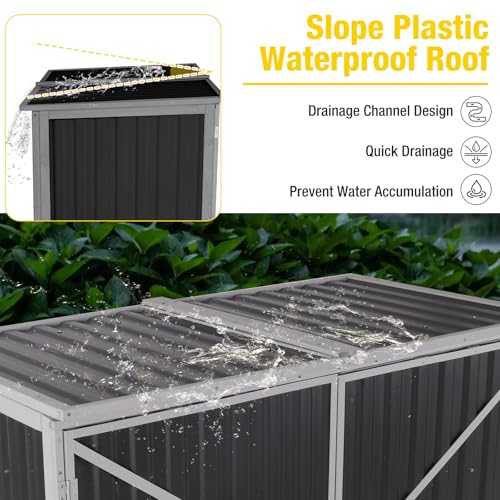 Outdoor Storage Cabinet Trash Can Storage Shed Upgraded with Metal Frame for Garbage Can