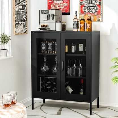 Metal Storage Cabinet with Mesh Doors and Shelves