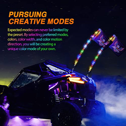 2PCS 3FT RGB LED Whip Light APP & Remote Control