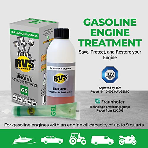 G8 Engine oil Treatment. for Gasoline Engines with an Motor Oil Capacity up to 9 quarts. Boost Power and Safely Restore and protect your Car