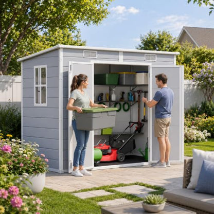 8x4 FT Resin Storage Shed with Floor Window and Vents
