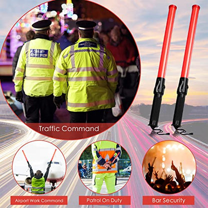 24 Pieces 21 Inch Signal Traffic Wand Safety Traffic Control Wand Safety Baton with 2 Flashing Modes LED Light