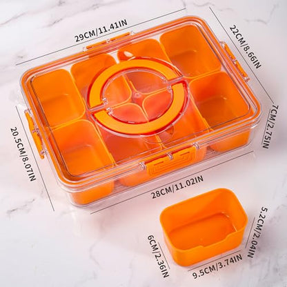 Divided Snack Serving Tray with Lid and Handle Travel Snackle Charcuterie Container Portable Storage Organizer for Candy (28 Ounce)