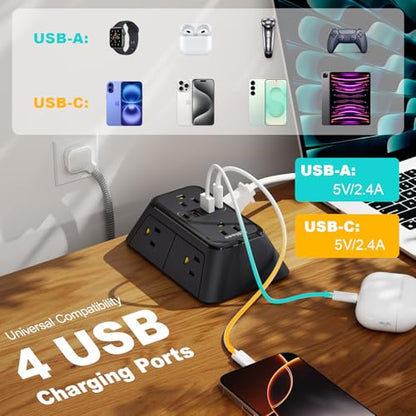 Surge Protector Power Strip with 6 Widely AC Outlets 4 USB Ports