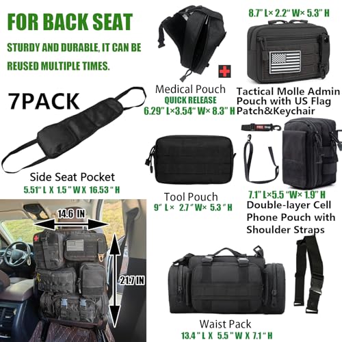 7 PACK Tactical Seat back organizer Truck organizer With 6 Detachable Pouches Universal For Car Truck Ford Jeep Military