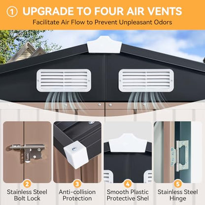 6x4 FT Metal Outdoor Steel Shed Light Brown