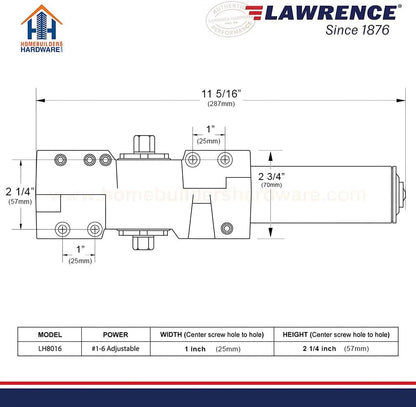 Lawrence Extra Heavy Duty Door Closer Commercial Grade 1 - Adjustable 6-Speed Delayed-Action Door Control with 3 Pistons – Flexible Installation with Included Hardware - Embassy Series LH8016