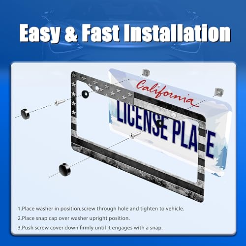 Grey Black American License Plate Frame Stainless Steel Holder 12.3" x 6.3"