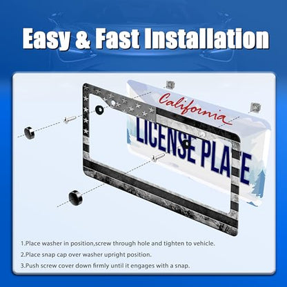 Grey Black American License Plate Frame Stainless Steel Holder 12.3" x 6.3"
