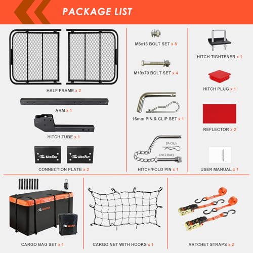 Hitch Mount Cargo Carrier Rack Basket 60"*25"*6"+Waterproof Bag 25 Cu.Ft