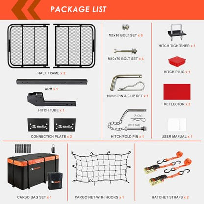 Hitch Mount Cargo Carrier Rack Basket 60"*25"*6"+Waterproof Bag 25 Cu.Ft