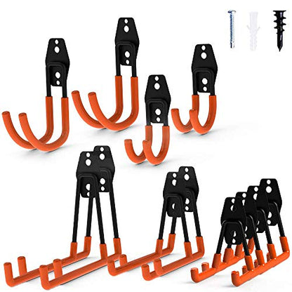12pack Steel Garage Storage Utility Double Hooks Organizer Heavy Duty Wall Mount Tool Holder for Organizing Power Tools Ladders Bulk Items (12 Count)