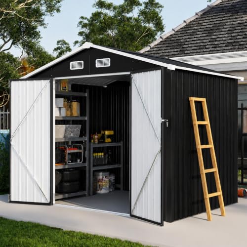 6' x 8' Storage Shed Outdoor Steel Black