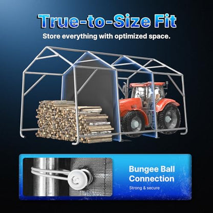 10X15 ft Garage Shelter Steel Metal Peak Roof Portable Storage Shed Carport for Motorcycle Boat