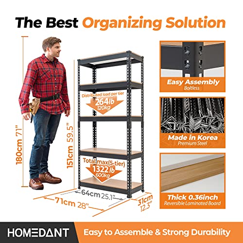 Black 28" W 5 Tier Storage Shelves Garage Shelving Unit Metal