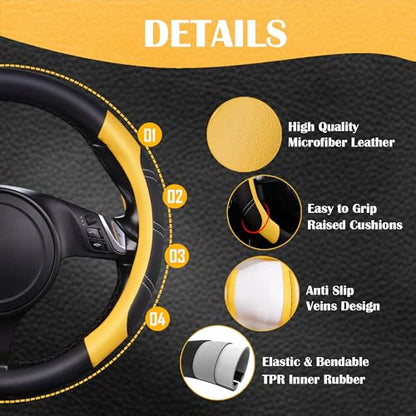 Line Rider Microfiber Leather Sporty Steering Wheel Cover Universal Fits for 95% Truck
