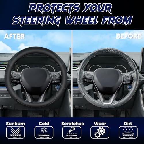 Soft Leather Steering Wheel Cover with Breathable Design and Anti