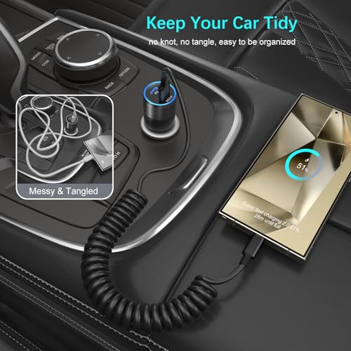 Coiled USB C Cable for Car (3 Count)