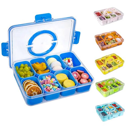 Divided Snack Serving Tray with Lid and Handle Travel Snackle Charcuterie Container Portable Storage Organizer for Candy (27.2 Ounce)