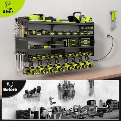 Large Power Tool Organizer Wall Mount with Charging Station