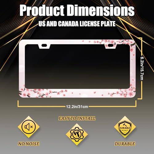 Cherry Blossom Stainless Steel Floral Pink Flowers License Frame 12.2 x 6.2
