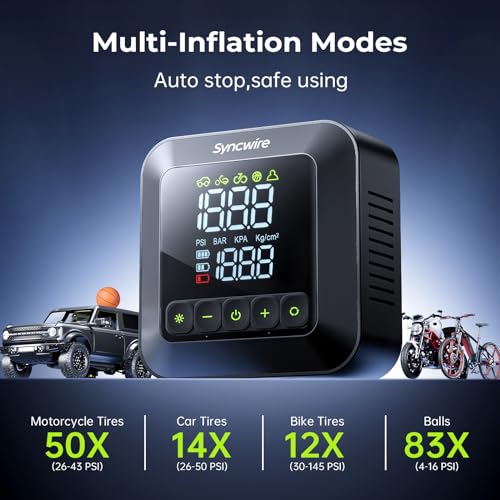 Tire Inflator Portable Air Compressor 150PSI Air Pump for Car Tires [3X Faster] Inflation Electric Smart Tire Pump with Extra