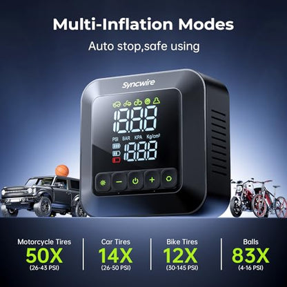 Tire Inflator Portable Air Compressor 150PSI Air Pump for Car Tires [3X Faster] Inflation Electric Smart Tire Pump with Extra