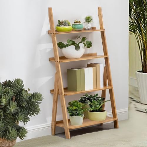 Bamboo Ladder Shelf Bookcase