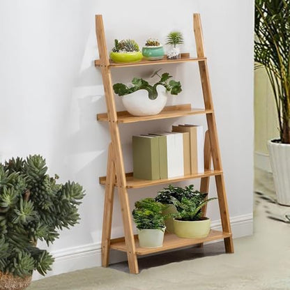 Bamboo Ladder Shelf Bookcase