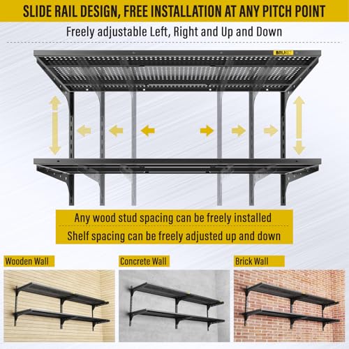 2 Pack×2 Tier 1.3x3ft Garage Shelving Wall Mounted (4 Count)
